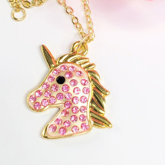 Pink Pave Crystal Unicorn Necklace - Picture 3 of 5